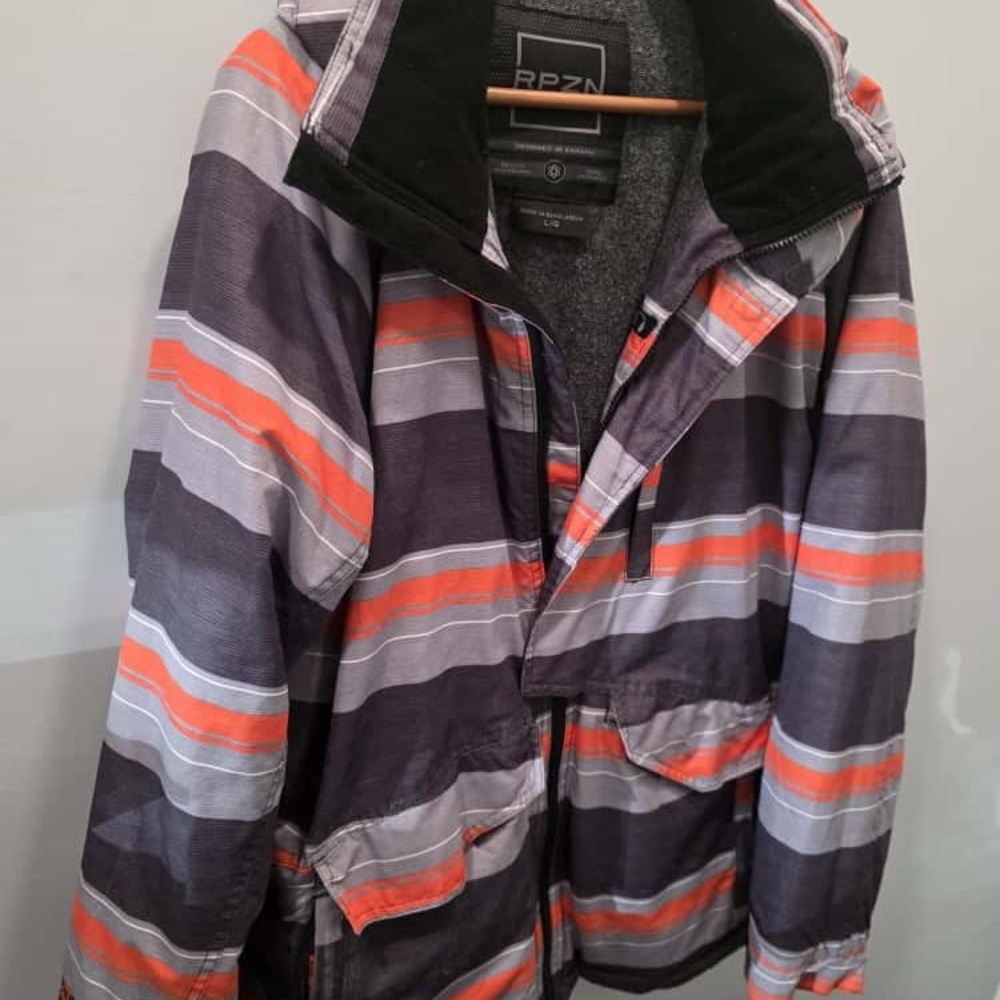 RPZN Men's Striped snowboarding Jacket - Black, Gray, and Orange
